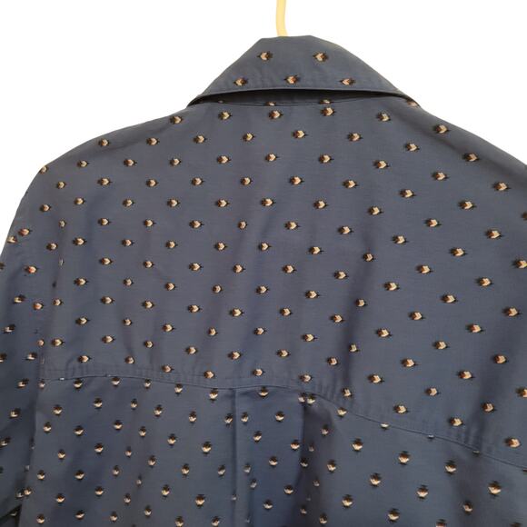 Ilio Vintage Blue Long Sleeve Button‑Up Shirt M Abstract Micro Pattern Retro - Picture 5 of 11